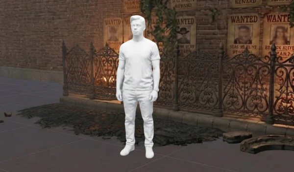 The Scene view pushed in on the untextured model