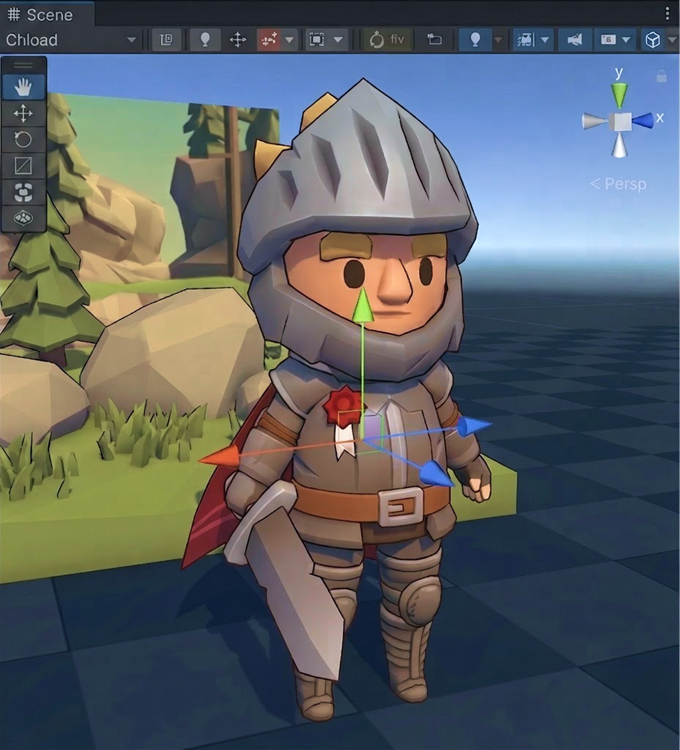 Unity Scene view with the Player character selected in the Prototype 3 scene